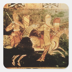 Detail from a wedding chest depicting soldiers goi square sticker