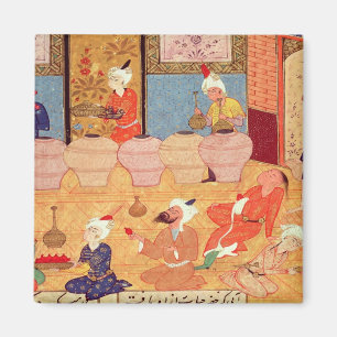 Detail of a banquet with musicians magnet