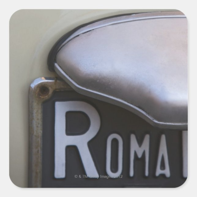 detail of a Roma number plate on a small Italian Square Sticker (Front)