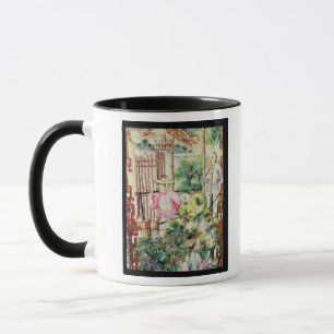 Detail of a vase with men watering tea plants mug
