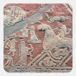 Detail of figures illustrating a saga square sticker