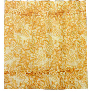 Detail of gold lace pattern fabric of cloth shower curtain