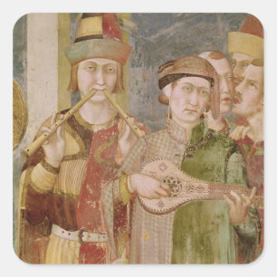 Detail of musicians from the Life of St. Square Sticker