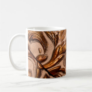detail of ornamental picture frame, bronze colour. coffee mug