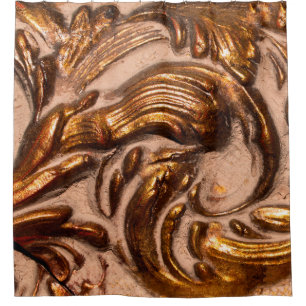 detail of ornamental picture frame, bronze colour. shower curtain