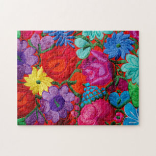 Detail of traditional embroidery floral textile jigsaw puzzle