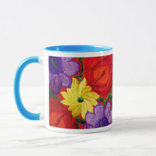 Detail of traditional embroidery floral textile mug