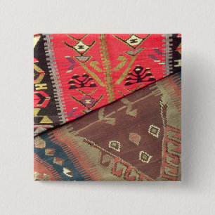Detail of two prayer rugs 15 cm square badge
