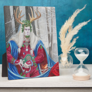 Detail Portrait of Cernunnos as the Holly King Plaque
