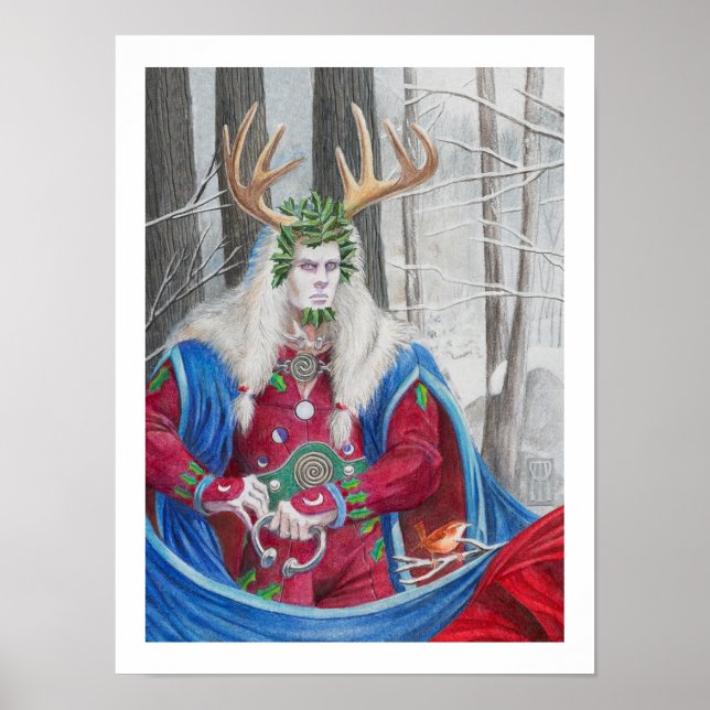 Detail Portrait of the Celtic Holly King Poster (Front)