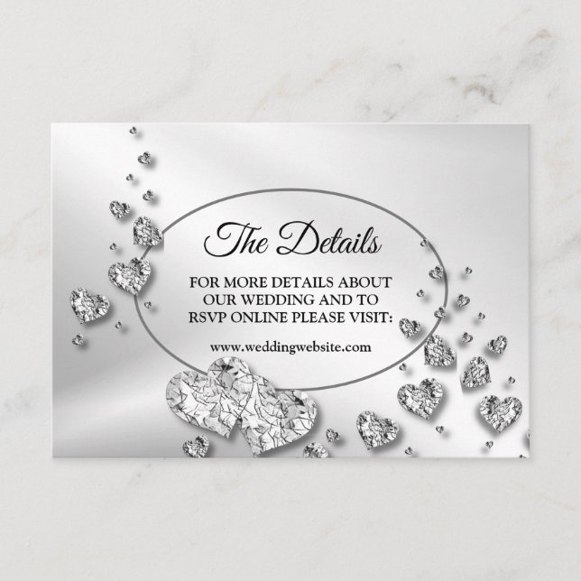 Detail Wedding Silver Shiny Hearts Elegant Enclosure Card (Front)