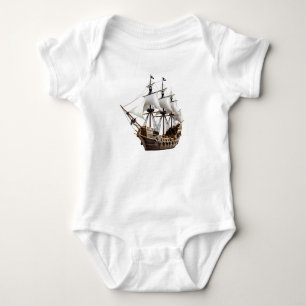 Detailed 3D Rendering of a Pirate Ship Baby Bodysuit