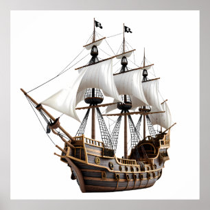 Detailed 3D Rendering of a Pirate Ship Poster