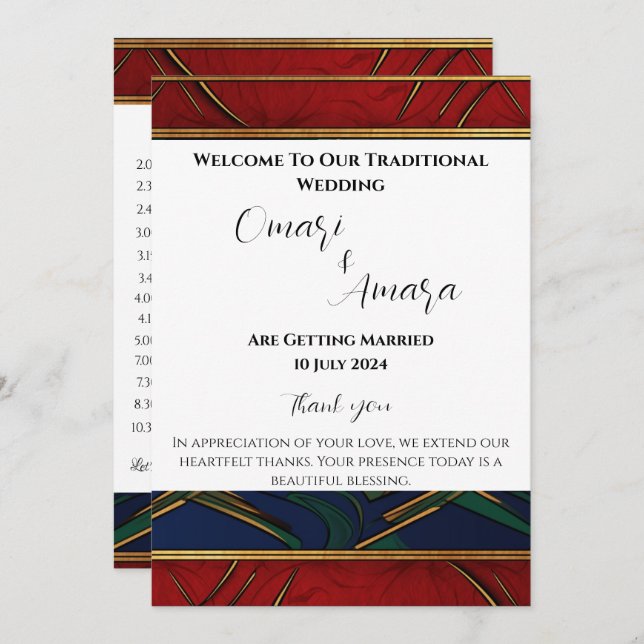 Detailed Afrocentric Reception Wedding Program  (Front/Back)