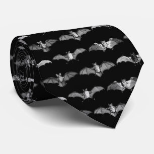 Detailed Bats Species Illustrations Pattern Black Tie