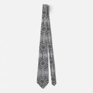 Detailed Black and White Floral Rosette Mandala  Tie