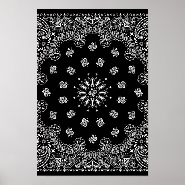 Detailed Black Bandanna Pattern Poster (Front)