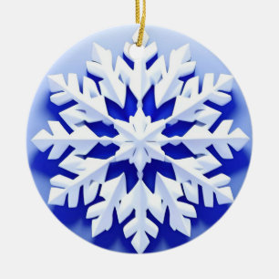 Detailed Blue Snowflake Ceramic Ornament