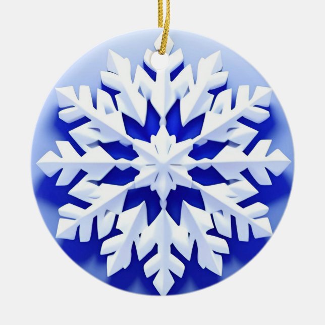Detailed Blue Snowflake Ceramic Ornament (Front)