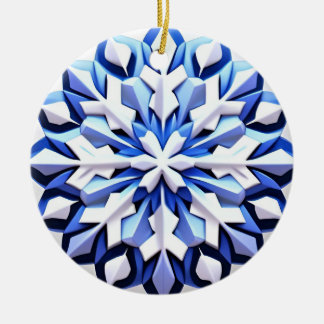 Detailed Blue Snowflake Ceramic Ornament