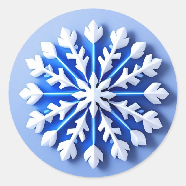 Detailed Blue Snowflake Classic Round Sticker (Front)