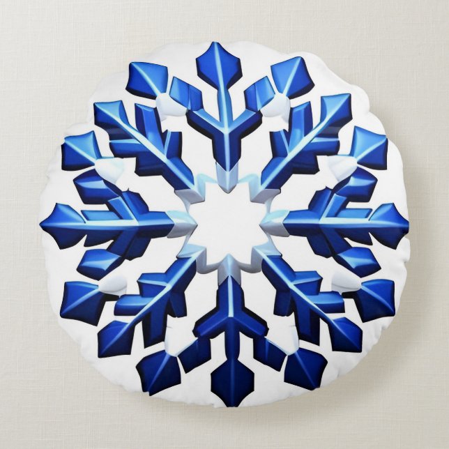 Detailed Blue Snowflake Round Cushion (Front)