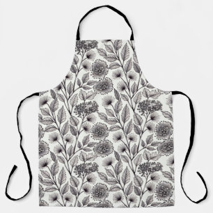 Detailed botanical linework enhanced by stippling  apron