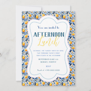 Detailed Classic Blue Lemon And Floral Tile Invitation