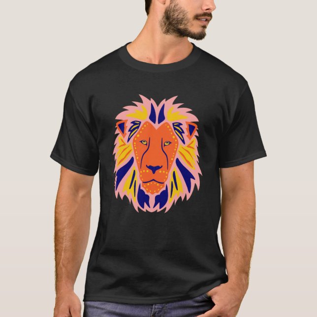 Detailed Colourful Lion Animal Head  Big Lion Head T-Shirt (Front)