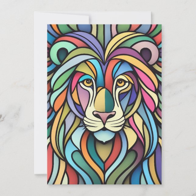 Detailed Colourful Lion Head Holiday Card (Front)