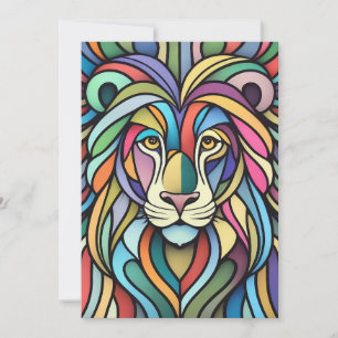 Detailed Colourful Lion Head Holiday Card