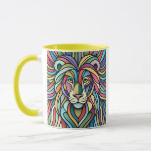 Detailed Colourful Lion Head Mug