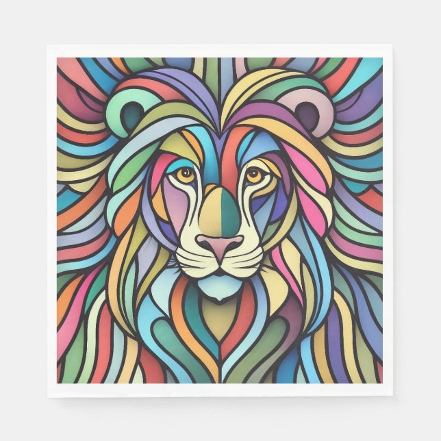 Detailed Colourful Lion Head Napkin (Front)