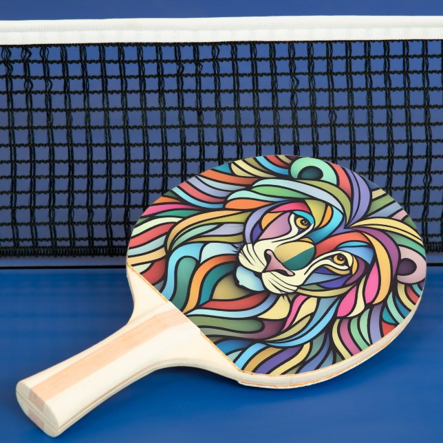 Detailed Colourful Lion Head Ping Pong Paddle (Insitu)