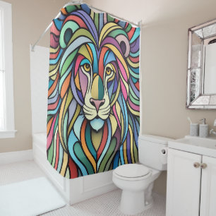 Detailed Colourful Lion Head Shower Curtain