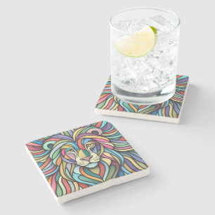 Detailed Colourful Lion Head Stone Coaster