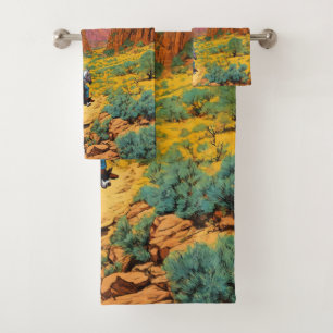 Detailed Cowboy Art   Copper Canyon Scene Bath Towel Set