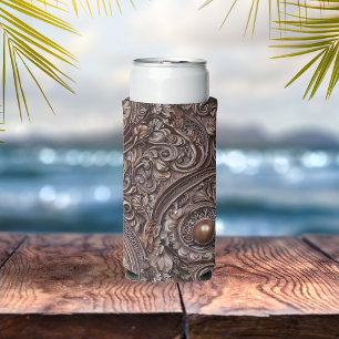 Detailed Elegance Carved Antique Wood Seltzer Can Cooler