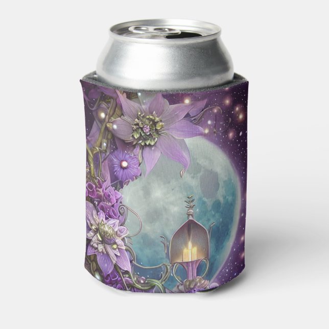 Detailed Fantasy Purple Moon Flower  Can Cooler (Can Back)