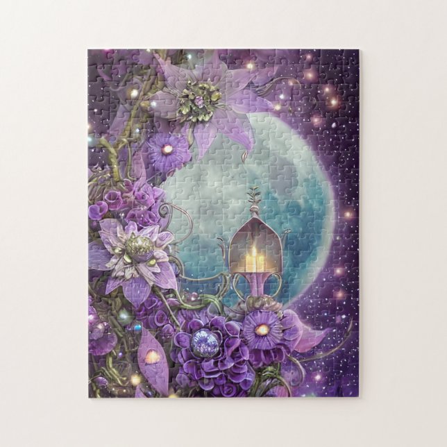 Detailed Fantasy Purple Moon Flower  Jigsaw Puzzle (Vertical)