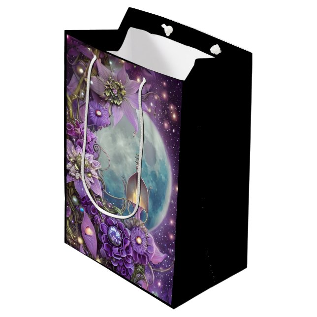 Detailed Fantasy Purple Moon Flower Medium Gift Bag (Front Angled)
