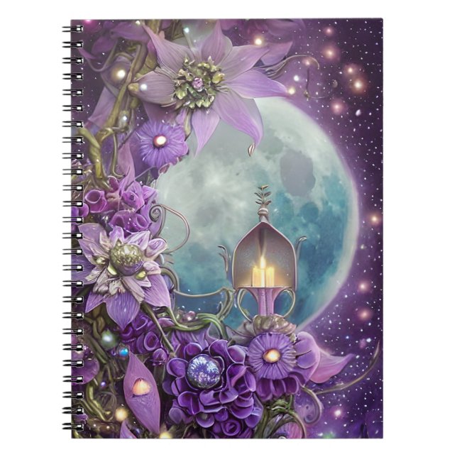 Detailed Fantasy Purple Moon Flower  Notebook (Front)