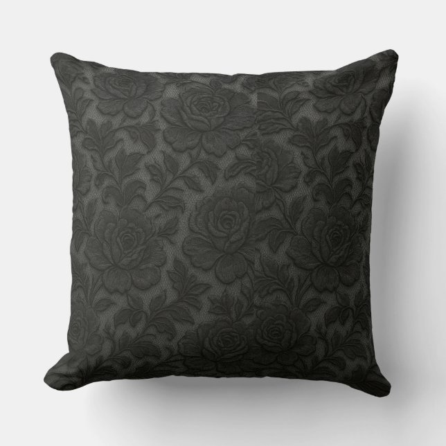 Detailed floral income in black desing cushion (Front)