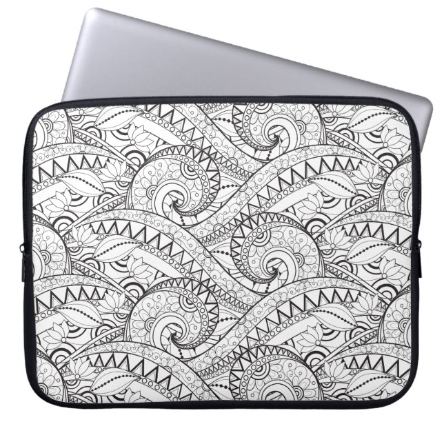 Detailed Floral Pattern Doodle Laptop Sleeve (Front)