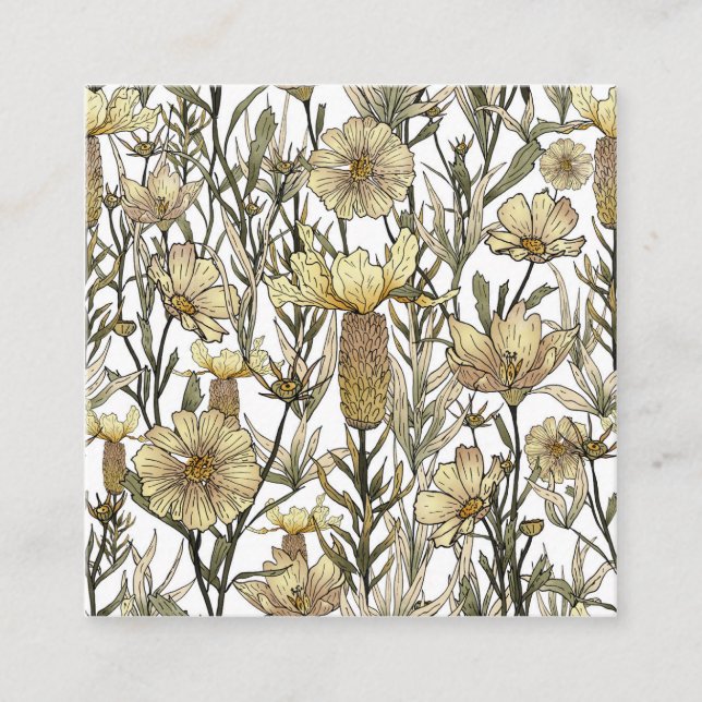 Detailed Floral Pattern Square Business Card (Front)