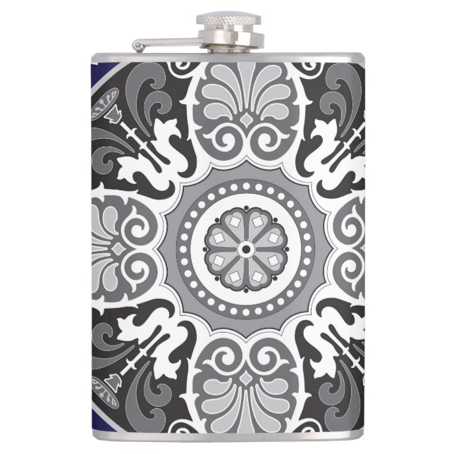Detailed Floral Scarf Paisley Design Hip Flask (Front)