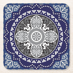 Detailed Floral Scarf Paisley Design Square Paper Coaster