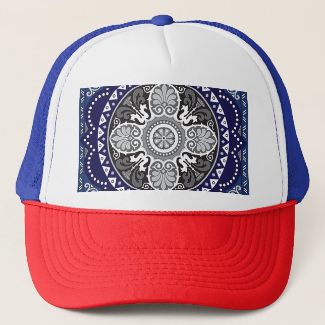 Detailed Floral Scarf Paisley Design Trucker Hat (Front)
