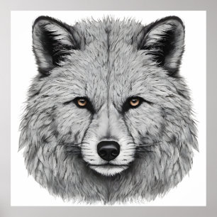 Detailed Gray Fox Portrait with Intense Gaze Poster
