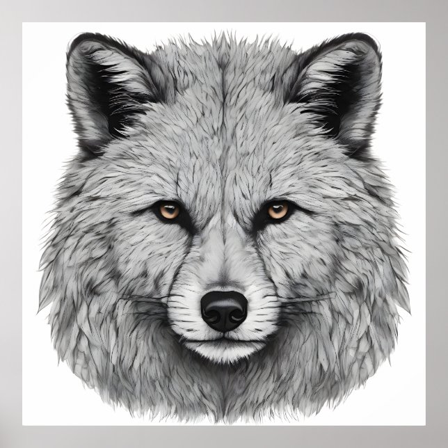 Detailed Gray Fox Portrait with Intense Gaze Poster (Front)